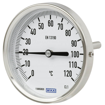 0 до +100°C Индустриален биметален термометър от неръждаема стомана, 160 мм корпус, 160 мм стебло заден 0 до +100°C Индустриален биметален термометър от неръждаема стомана, 160 мм корпус, 160 мм стебло заден
