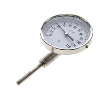 0 til +120°C Bimetaltermometer i rustfrit stål 100 mm kabinet 63 mm bund 0 til +120°C Bimetaltermometer i rustfrit stål 100 mm kabinet 63 mm bund