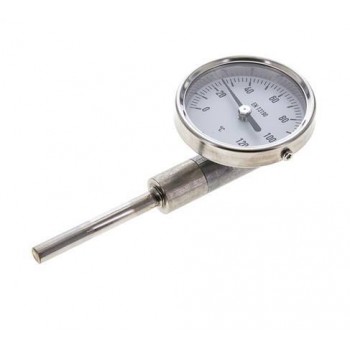 0 bis +120 °C, Bimetall-Thermometer aus Edelstahl, 63 mm Gehäuse, 63 mm Schaft unten