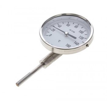 0 til +160°C Bimetaltermometer i rustfrit stål 100 mm kabinet 63 mm bund 0 til +160°C Bimetaltermometer i rustfrit stål 100 mm kabinet 63 mm bund