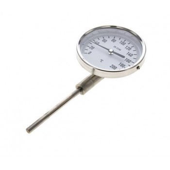 Termometro bimetallico in acciaio inossidabile da 0 a +200°C, 100 mm, stelo inferiore da 100 mm Termometro bimetallico in acciaio inossidabile da 0 a +200°C, 100 mm, stelo inferiore da 100 mm