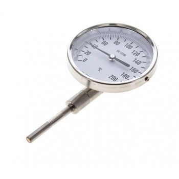 0 til +200°C Bimetaltermometer i rustfrit stål 100 mm kabinet 63 mm bund 0 til +200°C Bimetaltermometer i rustfrit stål 100 mm kabinet 63 mm bund