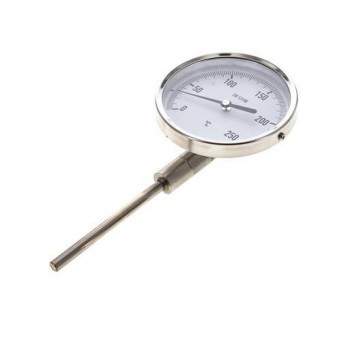 Termometro bimetallico in acciaio inossidabile da 0 a +250°C, 100 mm, stelo inferiore da 100 mm Termometro bimetallico in acciaio inossidabile da 0 a +250°C, 100 mm, stelo inferiore da 100 mm