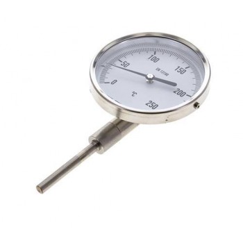 0 til +250°C Bimetaltermometer i rustfrit stål 100 mm kabinet 63 mm bund 0 til +250°C Bimetaltermometer i rustfrit stål 100 mm kabinet 63 mm bund