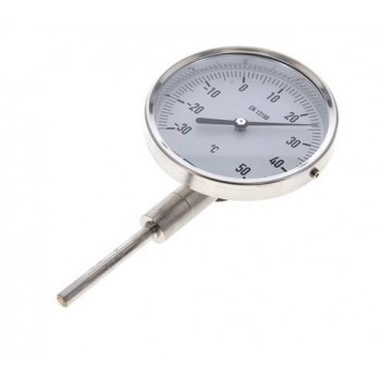 -30 til +50°C Bimetaltermometer i rustfrit stål 100 mm kabinet 63 mm stilkbund -30 til +50°C Bimetaltermometer i rustfrit stål 100 mm kabinet 63 mm stilkbund
