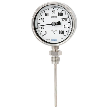 +30 bis +220 °C Petrochemisches Bimetallthermometer aus Edelstahl, 63 mm Gehäuse, 100 mm Schaft unten +30 bis +220 °C Petrochemisches Bimetallthermometer aus Edelstahl, 63 mm Gehäuse, 100 mm Schaft unten