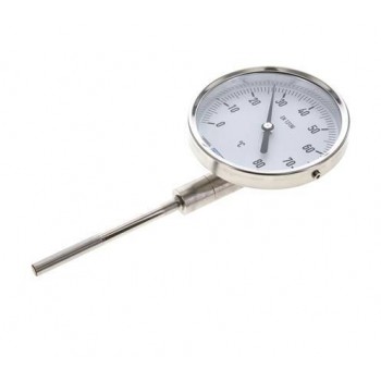 0 til +80°C Bimetaltermometer i rustfrit stål 100 mm kabinet 100 mm stilkbund 0 til +80°C Bimetaltermometer i rustfrit stål 100 mm kabinet 100 mm stilkbund